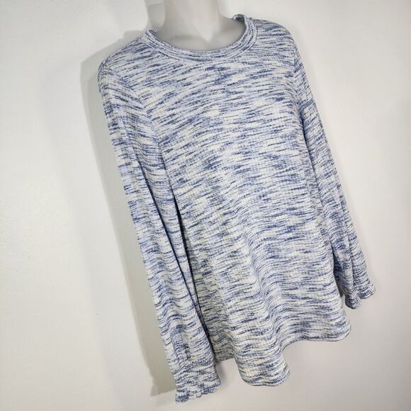 Soft Surroundings Top Women Medium Evie Blue Space Dye Long Smocked Sleeves Knit - Picture 4 of 9